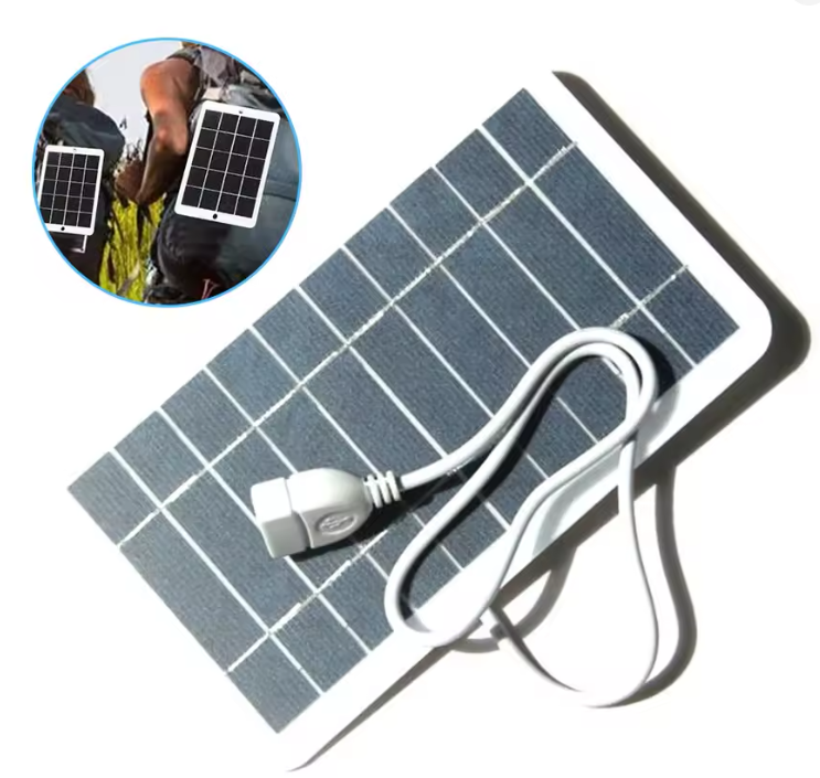 Panel Solar Portátil 5V 5W con Estabilizador de Carga USB - Cargador Solar para Exteriores